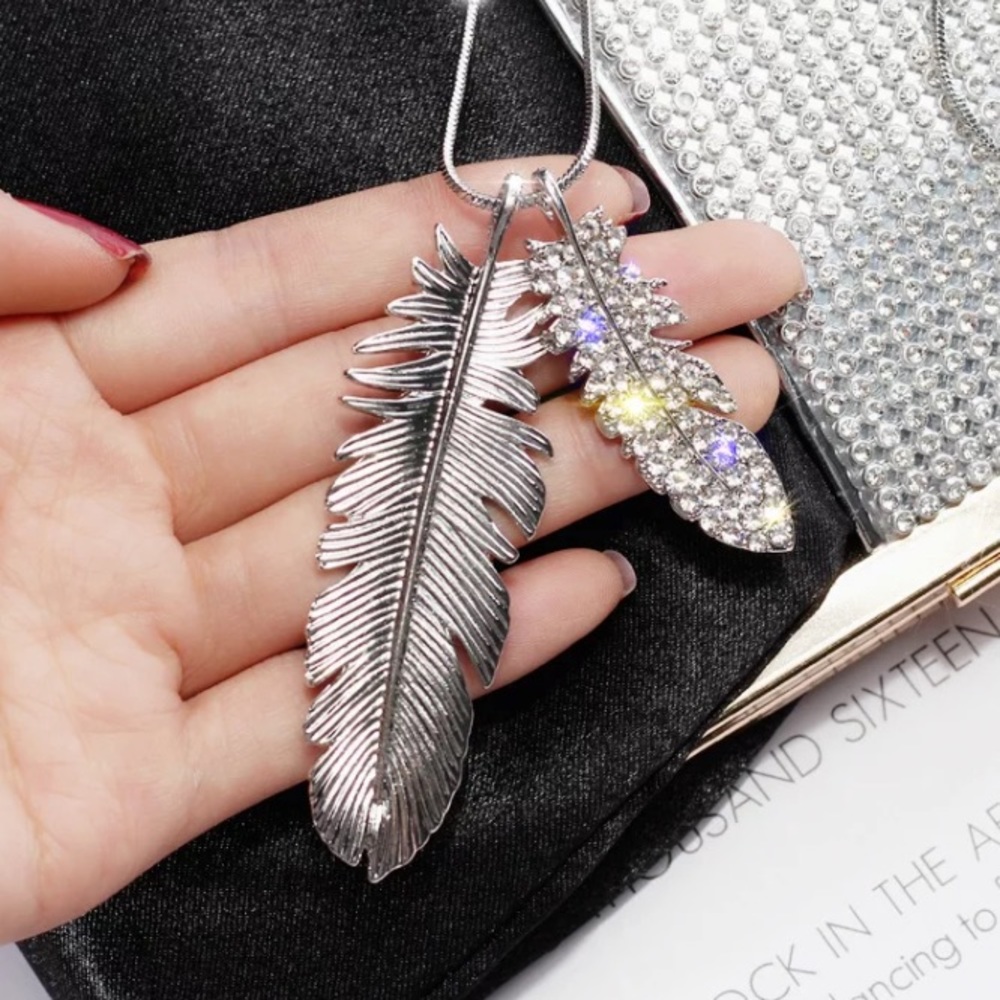 π Silver Tone Feather Long Necklaces - Picture 2 of 6